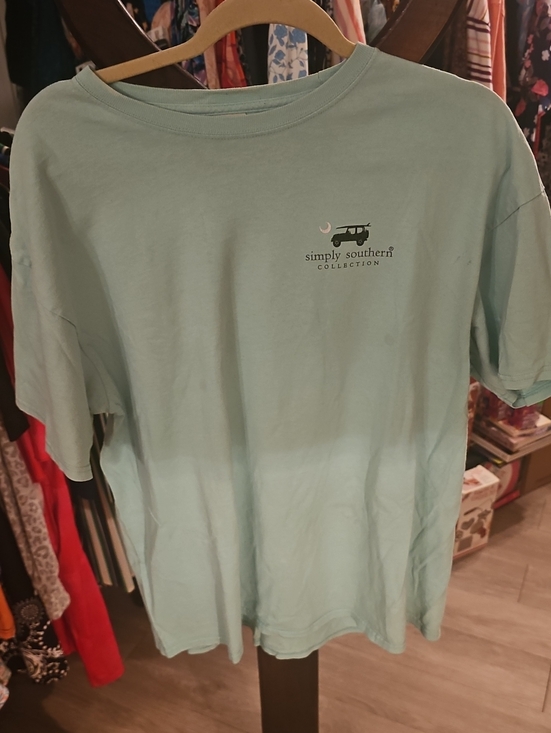 Simply Southern Tops - Simply Southern Men's Short-Sleeve Tee in Mint Blue Callouts A Couple Stains